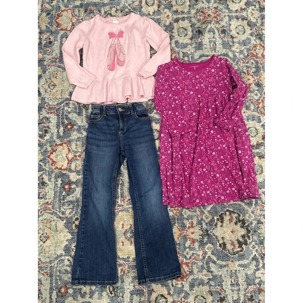 Lands End Gymboree‎ Girls 6/6x Pink Purple Blue Floral Denim 3pc Bundle
